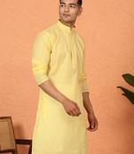 Cotton stripe knee length yellow kurta