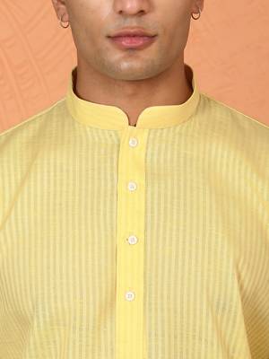 Cotton stripe knee length yellow kurta 2
