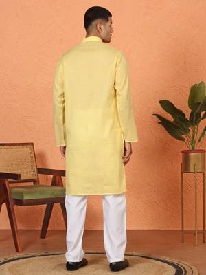 Cotton stripe knee length yellow kurta 3