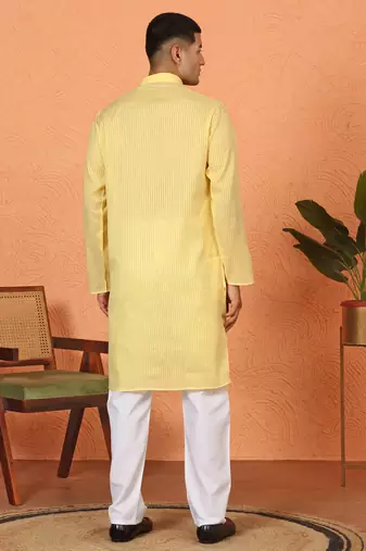 Cotton stripe knee length yellow kurta