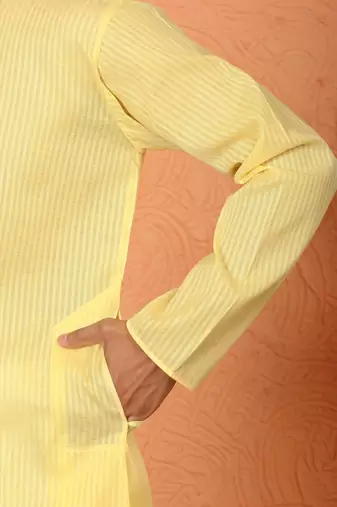 Cotton stripe knee length yellow kurta