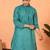 Cotton stripe knee length teal blue kurta