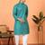 Cotton stripe knee length teal blue kurta