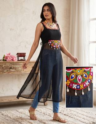 Navratri ready black traditional kurti with mirror work 1