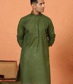 Cotton stripe knee length olive green kurta