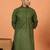 Cotton stripe knee length olive green kurta