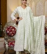 Pastel green chikankari embroidered anarkali suit set with dupatta