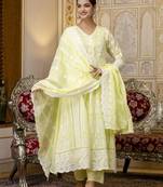 Yellow chikankari embroidered anarkali suit set with dupatta