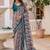 green cotton blend saree floral print