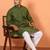 Cotton stripe knee length olive green kurta