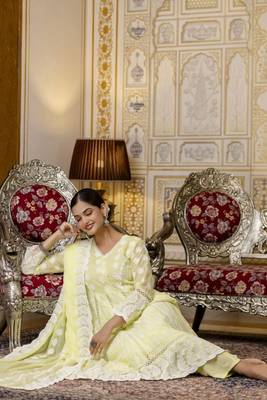 Yellow chikankari embroidered anarkali suit set with dupatta 3