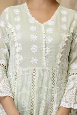 Pastel green chikankari embroidered anarkali suit set with dupatta 4