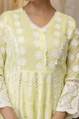 Yellow chikankari embroidered anarkali suit set with dupatta 4