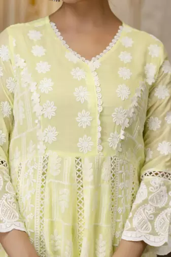 Yellow chikankari embroidered anarkali suit set with dupatta