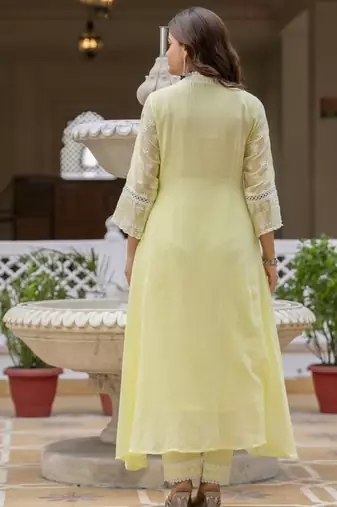 Yellow chikankari embroidered anarkali suit set with dupatta