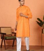 Cotton stripe knee length orange kurta