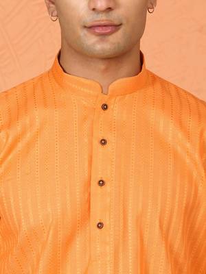 Cotton stripe knee length orange kurta 2