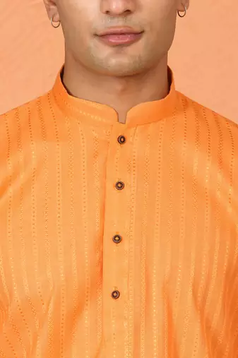 Cotton stripe knee length orange kurta