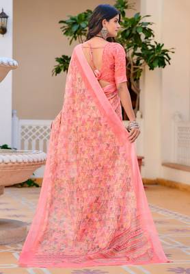 peach cotton blend saree floral print 4