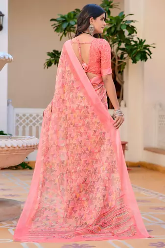 peach cotton blend saree floral print