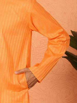 Cotton stripe knee length orange kurta 4