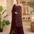 Wine embroidered sharara suit set with dupatta