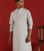 Khadi cotton solid knee length grey kurta
