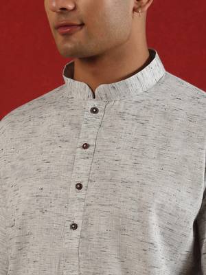 Khadi cotton solid knee length grey kurta 2