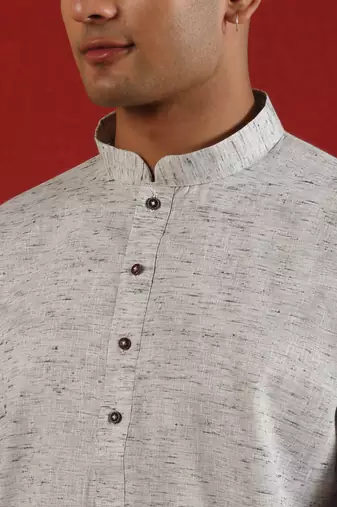 Khadi cotton solid knee length grey kurta