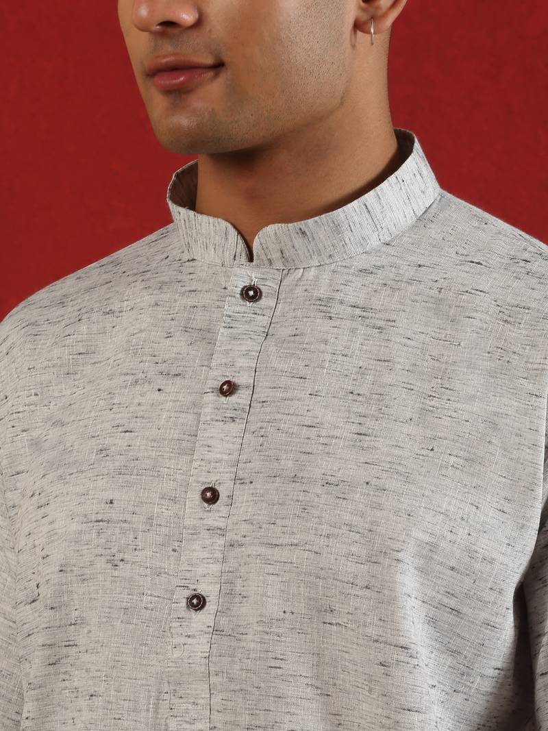 Khadi cotton solid knee length grey kurta
