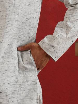 Khadi cotton solid knee length grey kurta 4