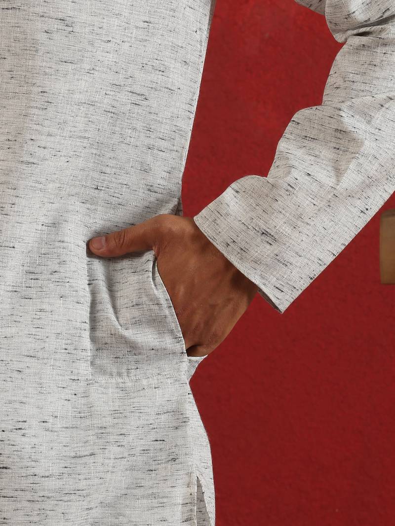 Khadi cotton solid knee length grey kurta