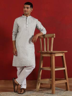 Khadi cotton solid knee length grey kurta 5