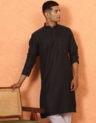 Chikan embroidered cotton rayon black kurta 1