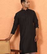 Chikan embroidered cotton rayon black kurta