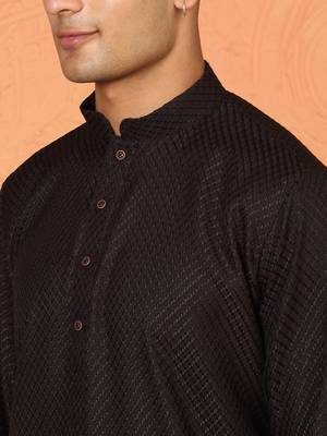 Chikan embroidered cotton rayon black kurta 2