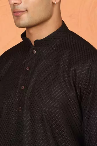Chikan embroidered cotton rayon black kurta