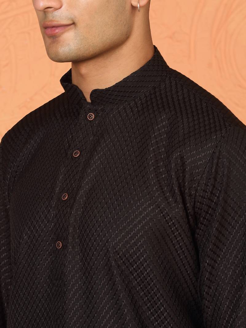 Chikan embroidered cotton rayon black kurta
