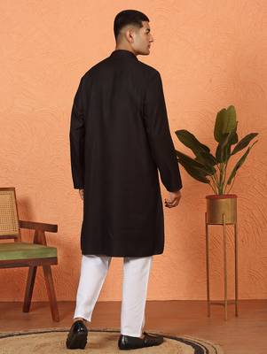Chikan embroidered cotton rayon black kurta 3