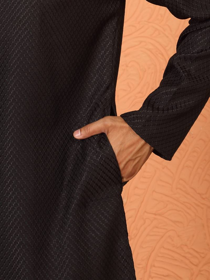 Chikan embroidered cotton rayon black kurta