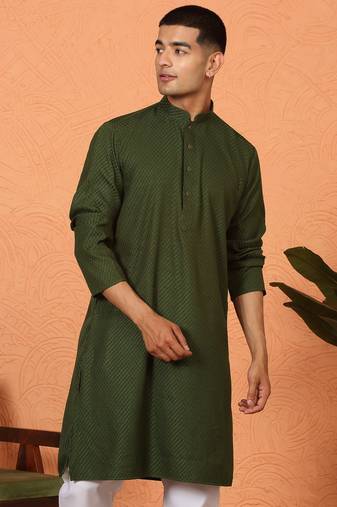 Chikan embroidered cotton rayon green kurta