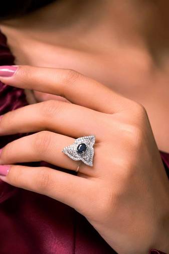 Vintage Blue Sapphire Statement Ring, Art Deco Floral Cluster Ring