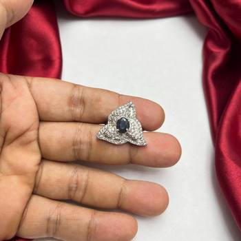 Vintage Blue Sapphire Statement Ring, Art Deco Floral Cluster Ring 2
