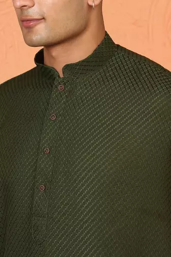 Chikan embroidered cotton rayon green kurta