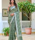 sea green cotton blend digital print saree