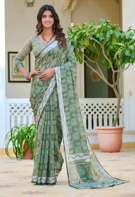 sea green cotton blend digital print saree 2