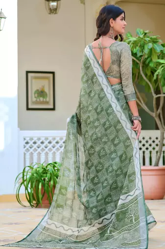sea green cotton blend digital print saree
