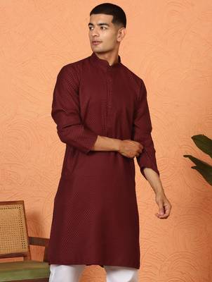Chikan embroidered cotton rayon maroon kurta 1