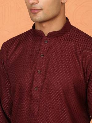 Chikan embroidered cotton rayon maroon kurta 2