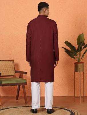 Chikan embroidered cotton rayon maroon kurta 3